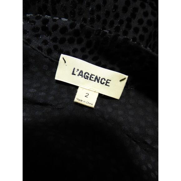 $525 L'Agence Black Velour Dot Burnout Sheer Alesia Neck Tie Dress 2 NEW L568 - Picture 15 of 16